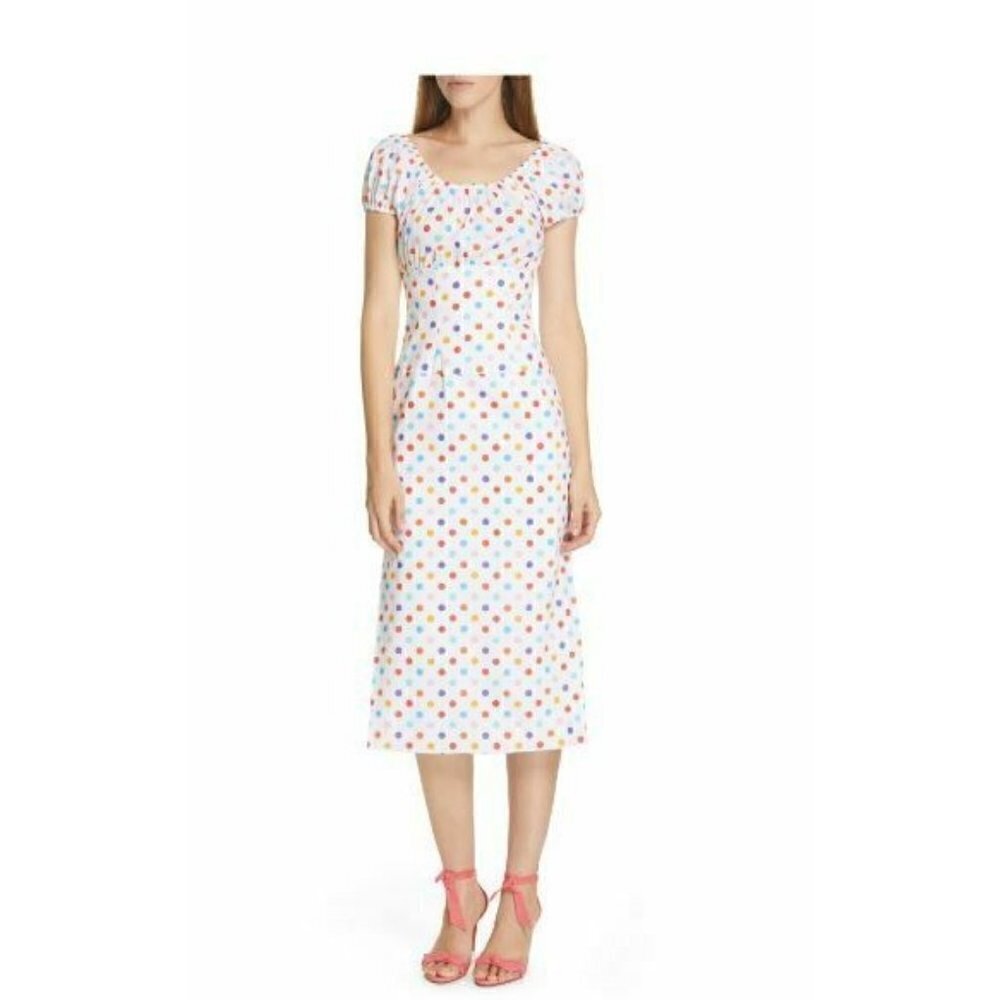 New Caroline Constas Calla Dress Womens S White Polka Dot Midi
